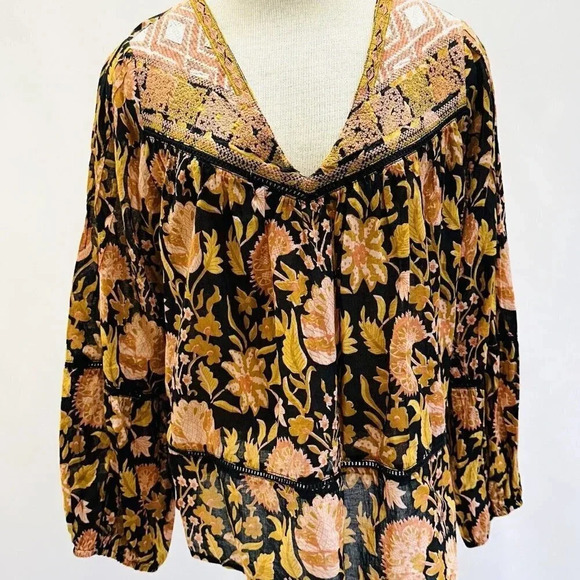 RACHEL ZOE Women Long Sleeve Pullover V-Neck Floral Embroidered Shirt Sz Medium - Picture 1 of 12